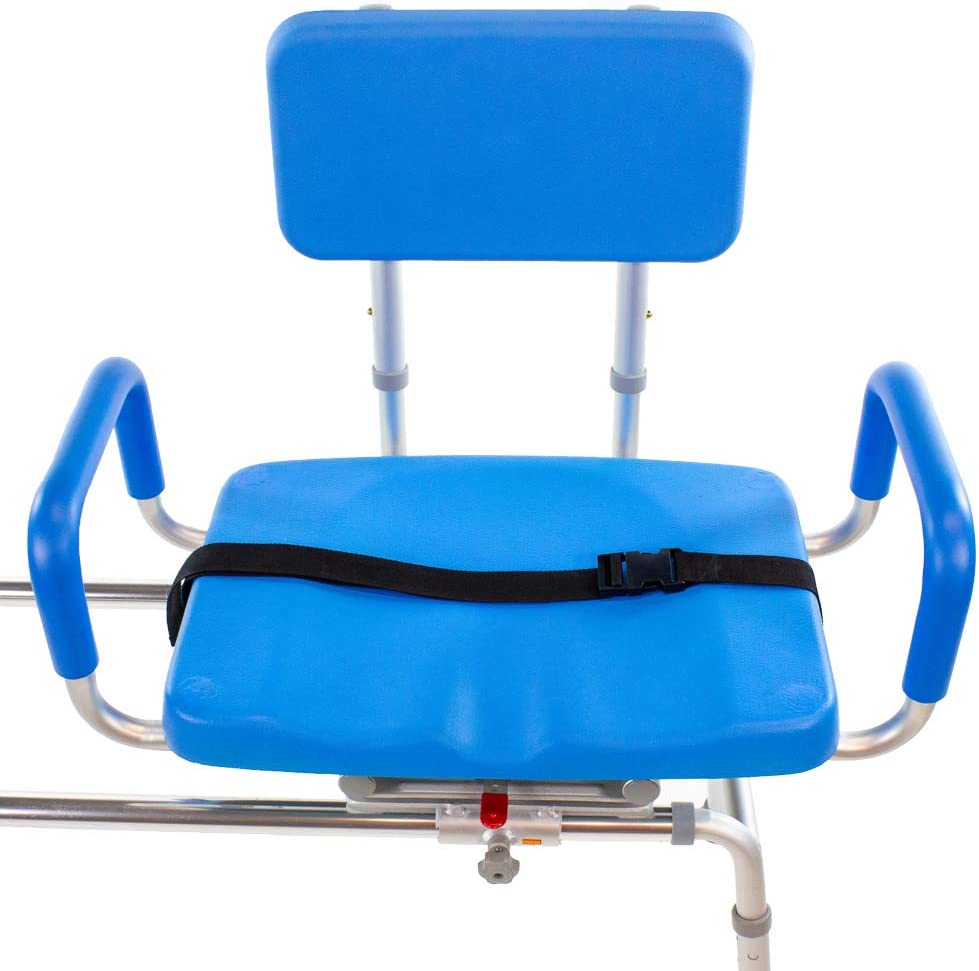 Carousel Sliding Transfer Bench with Swivel top Seat. Premium Padded Bath and Shower