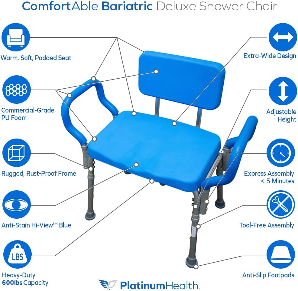 Bariatric Comfortable Deluxe Shower Chair - 600 lbs Weight Capacity