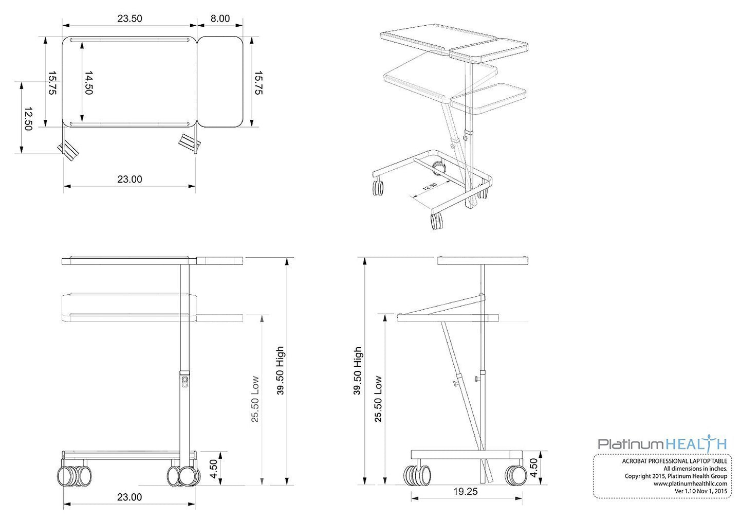 Acrobat Adjustable Overbed (or) Laptop Table - Brown Maple