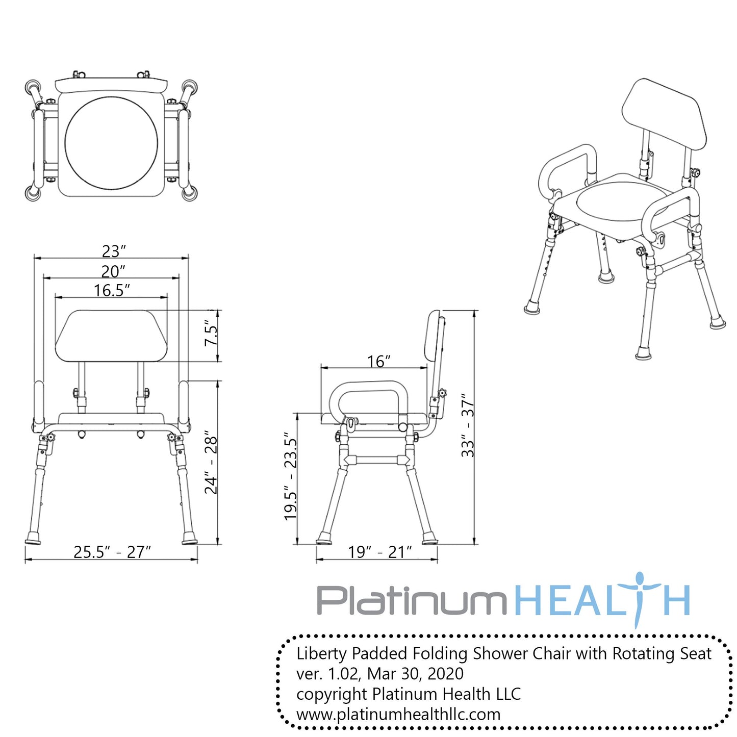 Liberty Folding Shower Chair with Swivel Seat