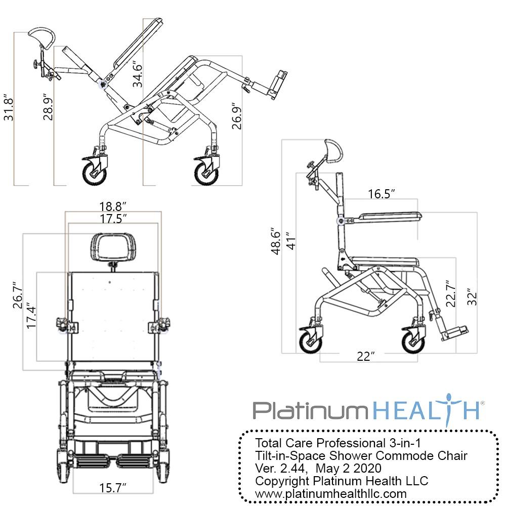 Professional Tilt-In-Space Reclining Shower/Commode Chair - Padded